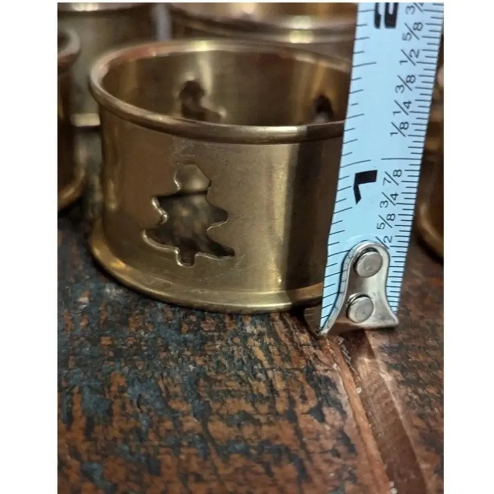 Vtg Brass Christmas Tree Napkin Rings set of 6 Dining‎ Table Linen Decor Holiday